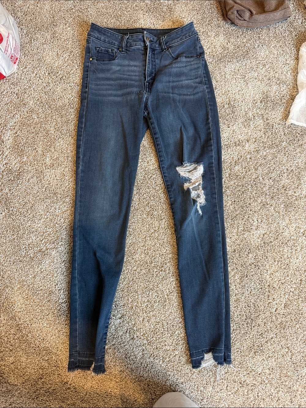Rewash Dark Blue Distressed Ankle Jeans
